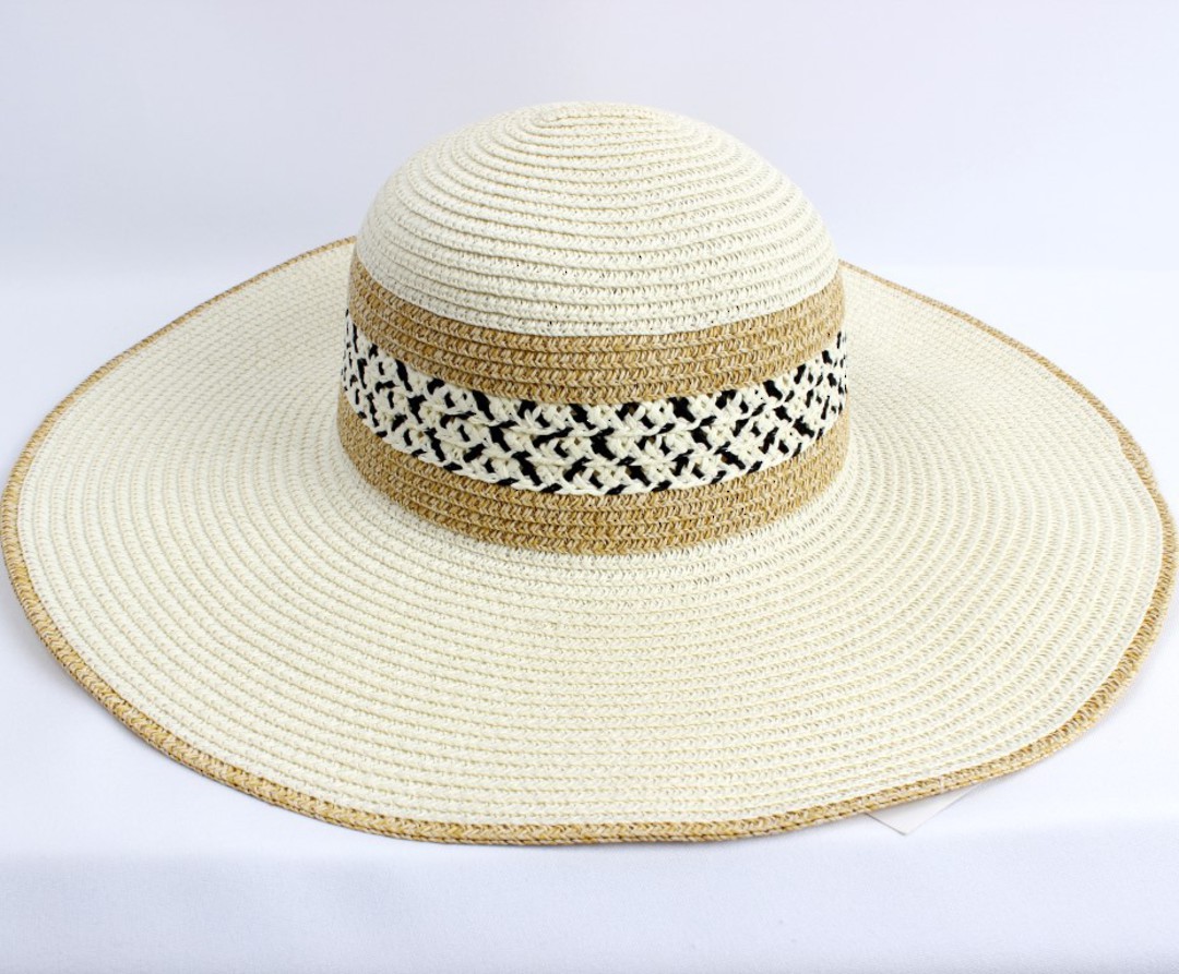 HEAD START  wide brim braided sunhat w nat trim,decorated band  Style: HS/4478IVORY image 0